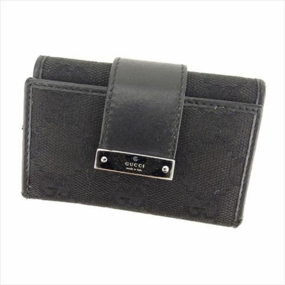 Authentic Gucci Key case Key holder GG Black Silver Canvas Leather Woman unisex - Picture 1 of 7